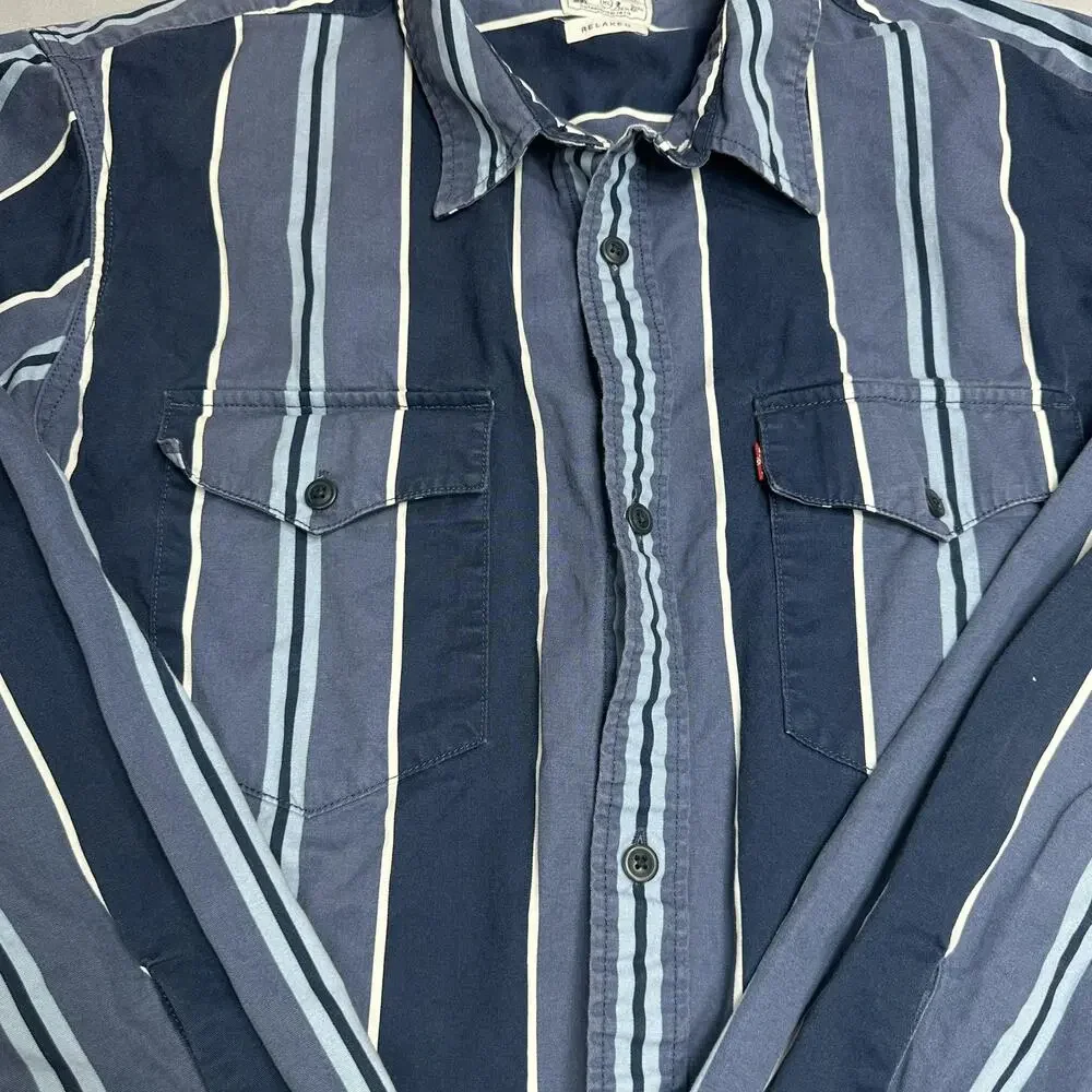 Levi's Shirt Mens XL Blue Stripe Relaxed Fit Western Double Pocket Rodeo Cowboy